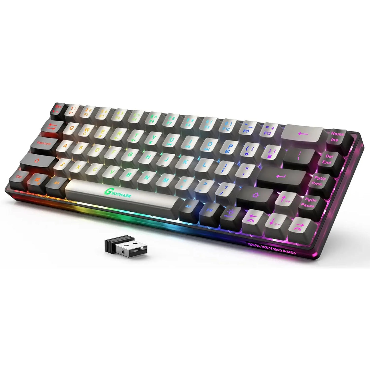 GEODMAER 65% Wireless Gaming Keyboard 2.4G Rechargeable Backlit Gaming Keyboard 68 Keys Anti-ghosting No-Conflict Keyboard forPC