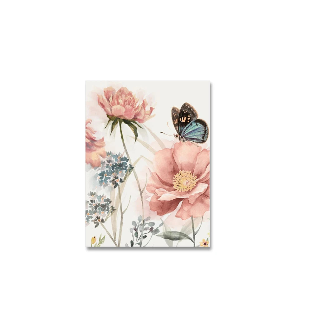3PCS Nordic Pink Flower Wall Art Canvas Painting Prints Botanical Poster for Bedroom Farmhouse Living Room Decorative Picture