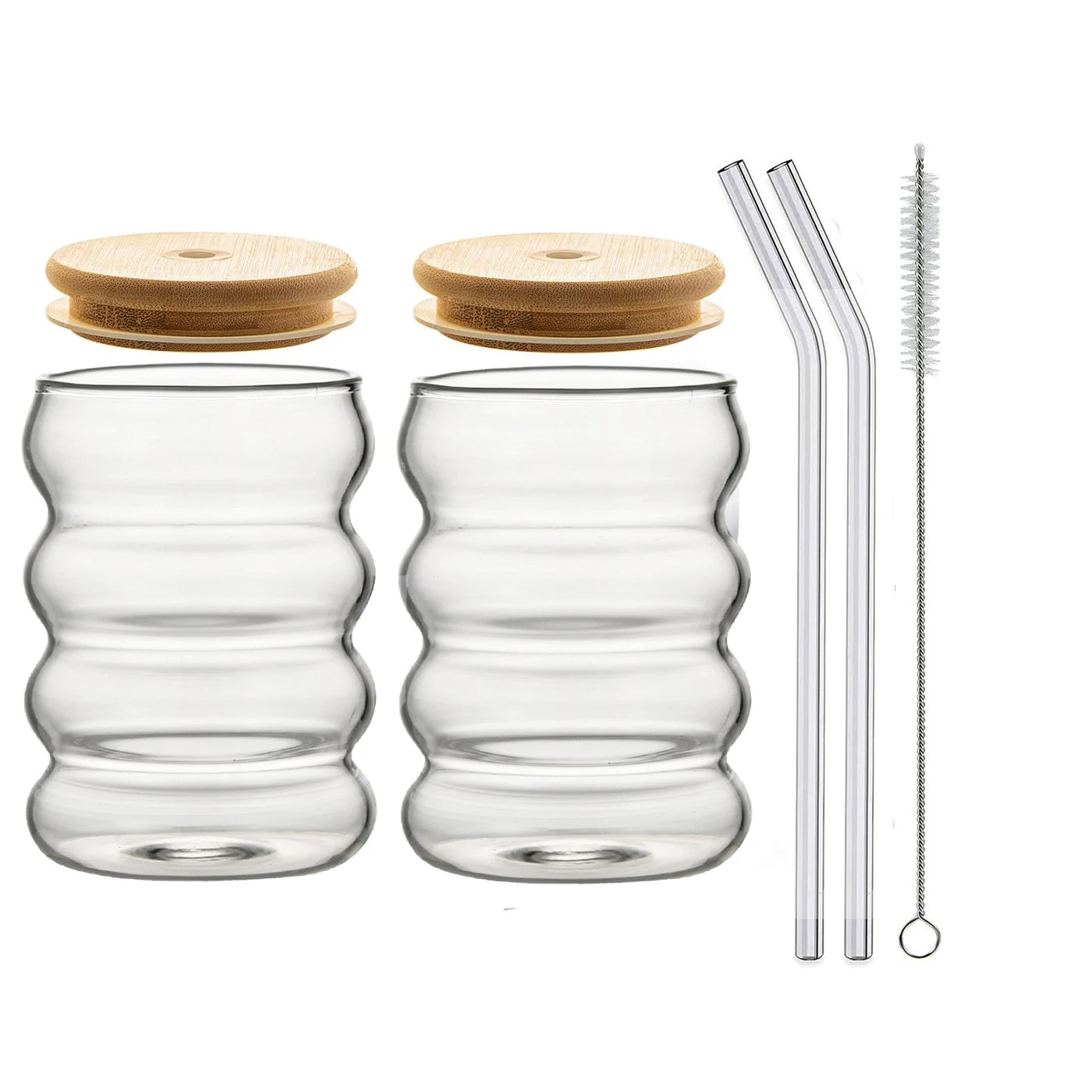 1/2/4PCS Creative Glass Cup with Lid Straw Heat-resistant Wave Cup Beer Juice Ice Coffee Cups Cocktail Fruit Glass Drinkware