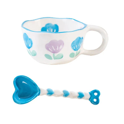 Ceramic Mug with Rabbit Handle Spoon Hand-shaped Irregular Coffee Milk Tea Cup Breakfast Oatmeal Cup Drinkware Kitchen Cup