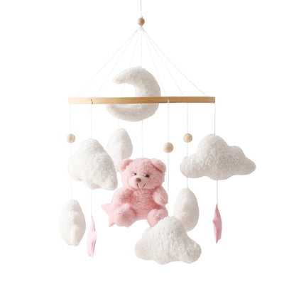 BABY CRIB MOBILE RATTLE TOY – SOFT FELT TEDDY VELVET PINK BEAR HANGING TOY WITH HOLDER FOR INFANTS (0-12 MONTHS)y Holder Bracket Crib Girl Toy