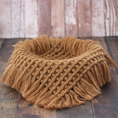 Newborn Baby Photography Blanket Basket Filler Mohair Knitted Mat 50cm Square Rug Photo Props Cushion Tassels Decoration Blanket
