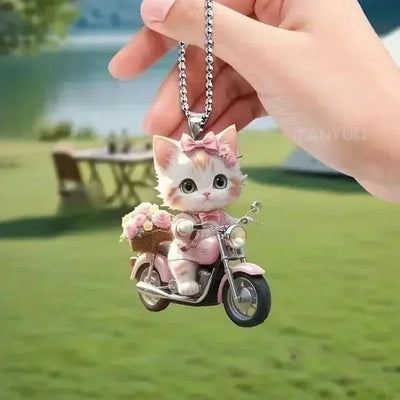 2D Acrylic Cat-Shaped Car Pendant Hanging Ornament Chain Realistic Animal Rearview Mirror Hanging Decor Car Interior Accessories