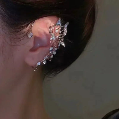 Sparkle Zircon Butterfly Earrings Without Piercing for Women Silver Color Elf Earrings Ear Cuffs Party Wedding Korean Jewelry