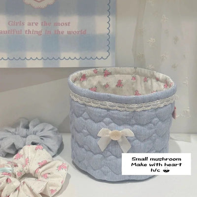 handmade ins ballet style heart clip cotton quilted cylinder square pen holder desktop storage box storage and organizing basket