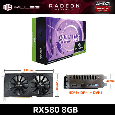 2025 Video MLLSE AMD Radeon RX 580 8GB 2048SP Graphics Card GDDR5 256-bit PCI Express 3.0 ×16 Gaming