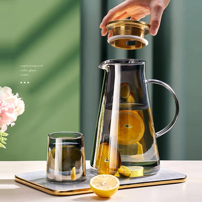 Water Jug Transparent Heat-Resistant Glass Cold Water Kettle And Cups Water Pot With Handle Large Capacity Office Household Jug