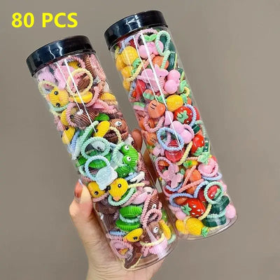 80PCS/40PCS/Bottle Elastic Hair Bands Girls Baby Hair Accessories Child Hair Ring Head Rope Scrunchies Headwear 1 or 2 Bottles