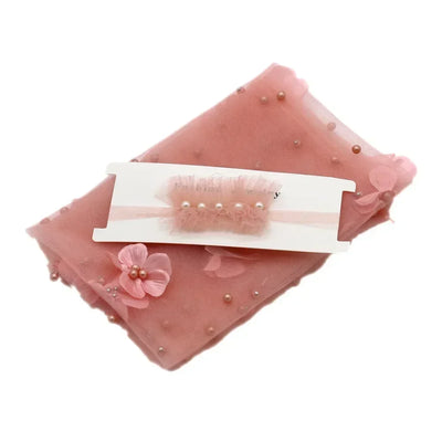 2PCS/SET NEWBORN PHOTO PROPS SOFT CHIFFON LACE FLORAL PEARLS MESH GAUZE INFANT PHOTOGRAPHY BACKDROP ACCESSORIES