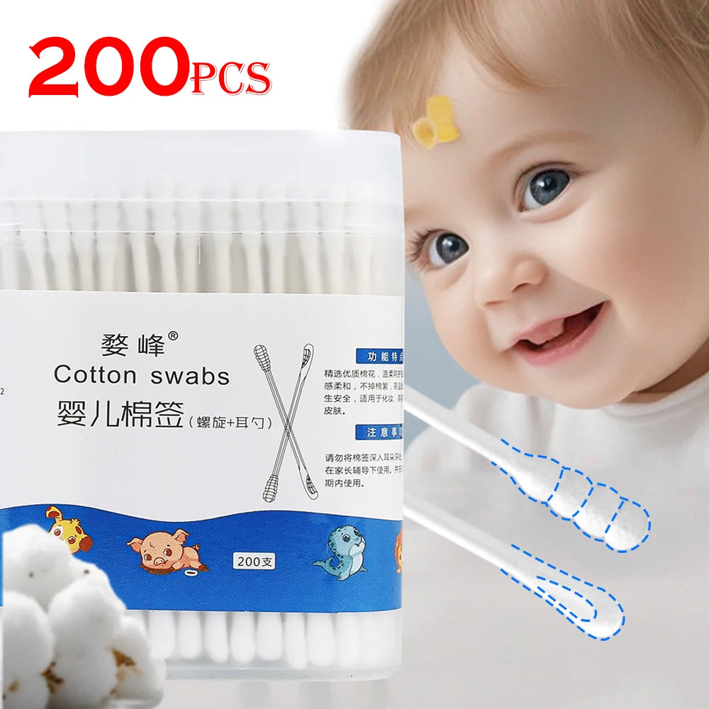 BABY EAR SCOOP CLEANING COTTON SWABS – DISPOSABLE FINE-HEADED & SPIRAL ROUND TIP SWABS