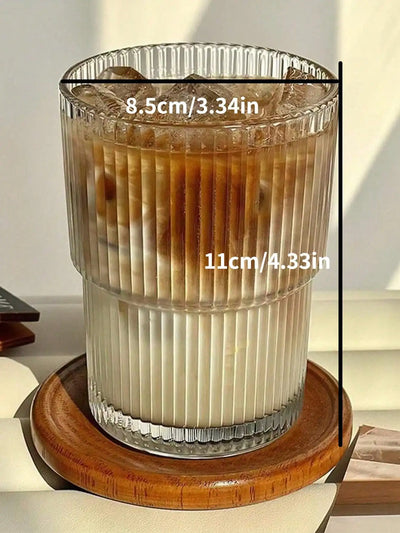 1pc, Vertical Striped Glass Cup, Iced Coffee Cup, Vintage Transparent Water Tea Milk Juice Mugs Cup, Wine Glasses For Cocktail,