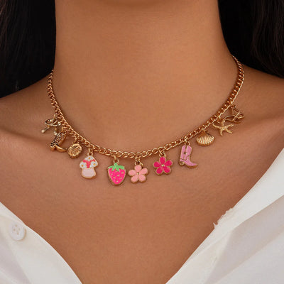 Charm Necklace for Women Shell Cross Necklaces Gold Charms Pendant Boho Summer Seashell Ocean Beach 14K Starfish Surfer
