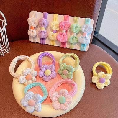 6Pcs/Set Children's Headbands Flower Hair Ring Sweet and Cute Ponytail Hair Ring Little Girl Braided Towel Ring Hair Accessories
