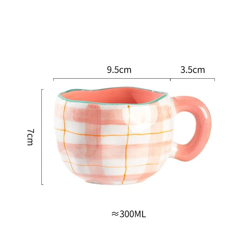 300ML Korean Style Hand Pinched Irregular Ceramic mug Hand-painted Flower Heart Coffee Cup Breakfast Milk Afternoon tea cup Gift