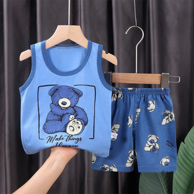 2PCS CHILDREN'S CLOTHING VEST SUIT SUMMER COTTON T-SHIRTS SHORTS BOYS GIRLS SLEEVELESS KIDS CLOTHES FOR BABY