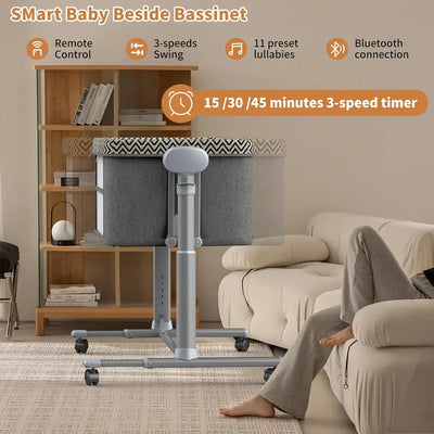 AUTOMATIC PORTABLE BASSINET BEDSIDE SLEEPER WITH 3-SPEED SWING & WHEELS – NEWBORN BABY CRIB IN BED