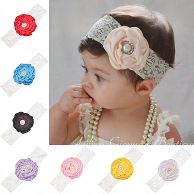 1PCS Baby Girls Rose Flower Headband with Pearl Rhinestone Center Soft Lace Bands Newborn Infant Toddler Kids Hair Accessories