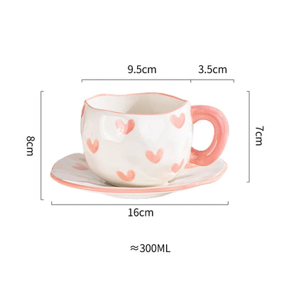 Creative Ceramic mug Hand-painted Flower Clouds Coffee Cup with Saucer Irregular Handmade Cup Breakfast Milk Tea Cups Gift Set