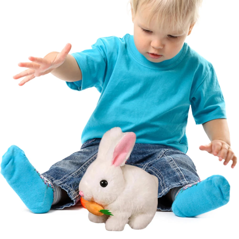Cute Electric Rabbit Interactive Plush Toys Bunny With Carrot Walking Wiggle Ears Tail Wag With Sound Stuffed Doll Birthday Gift