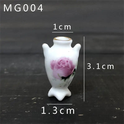 Mini Rose Ceramic Vase Handicraft Collection Miniature Model Resin Simulation Vase Desktop Mini Decor Creative Pocket Artwork