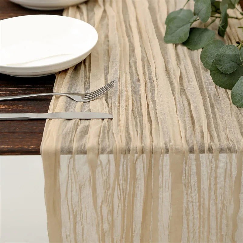 Semi-Sheer Table Runner Vintage Cheesecloth Gauze Table Setting  Wedding Dining Party Christmas Banquets Arches Cake Decortion