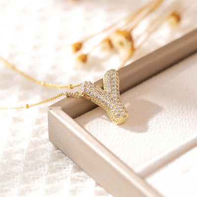 RAKOL Exquisite Copper Gold-plated Zircon Pendant American Minimalist Collarbone Chain 26 A-Z Balloon Letter Necklace For Women
