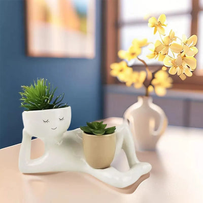 Lazy Guy Planter ResinLazy Little Character Flowerpot Succulent Planters Lying Down Resin Unique Lying Down Figure Garden Decor