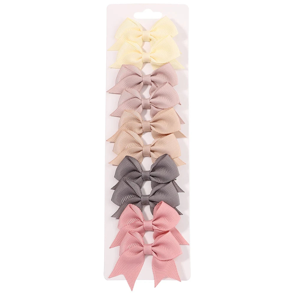 10Pcs/Set New Solid Ribbon Bowknot Hair Clips For Baby Girls Handmade Cute Bows Hairpin Barrettes Headwear Kids Hair Accessories