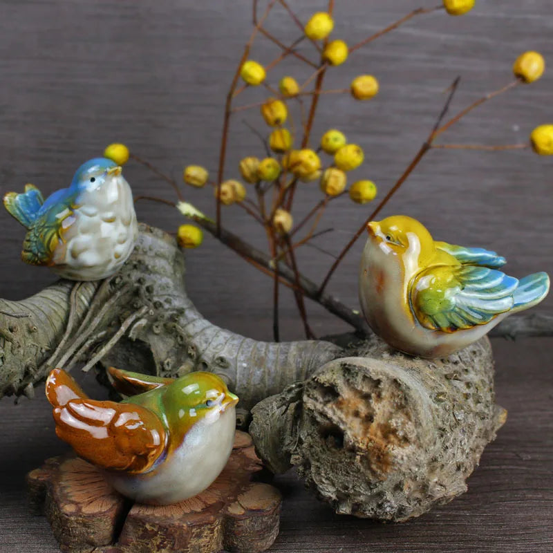 6pcs/Set Ceramic Birds Figurine Ornament  Porcelain Magpie Animal Home Decoration Sparrow Statue Model Crafts Holiday Gifts