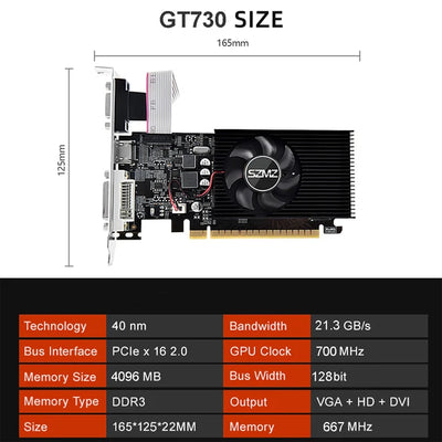 GT730 4GB DDR3 Video Card GT 730 Graphics Card HD VGA DVI Port PCI-E2.0 16X Computer Gaming Graphics Cards Mute Fan GT610 1G/2G