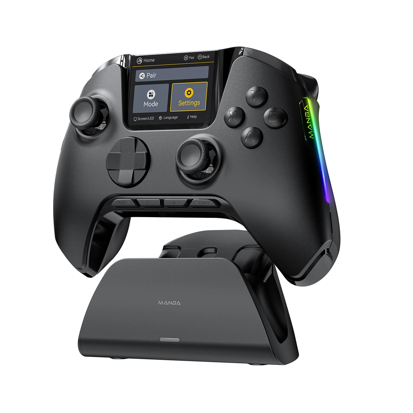 Screen Interactive Wireless Gaming Controller for iOS/Android/Switch/PC  Hall Effect Stick RGB Light 1800mAh with Charging Dock