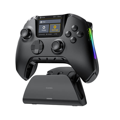 Screen Interactive Wireless Gaming Controller for iOS/Android/Switch/PC  Hall Effect Stick RGB Light 1800mAh with Charging Dock