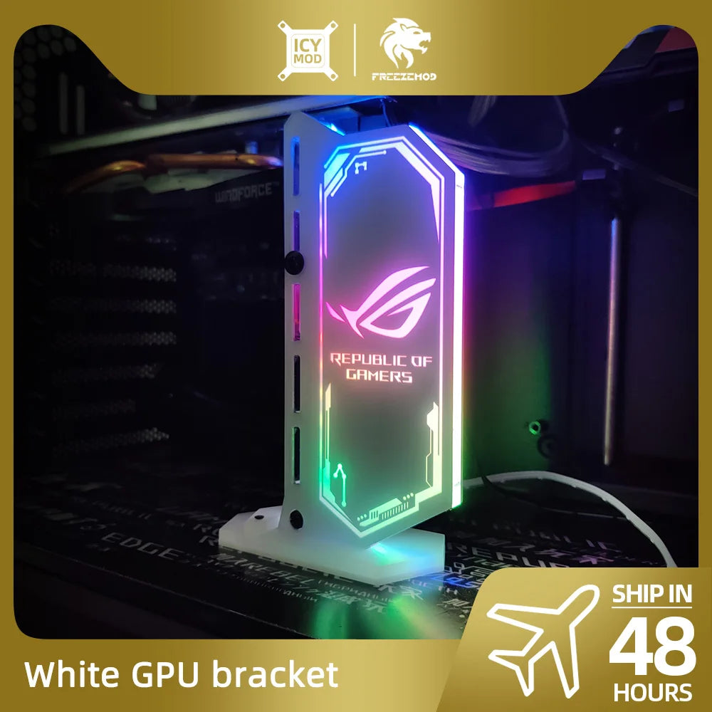 White GPU Bracket RGB VGA Stand Video Card Support ASUS ROG Vertical 12V/5V Customized Gamers MOD PC RTX4090 Blanc Holder DIY