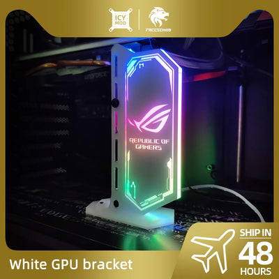 White GPU Bracket RGB VGA Stand Video Card Support ASUS ROG Vertical 12V/5V Customized Gamers MOD PC RTX4090 Blanc Holder DIY