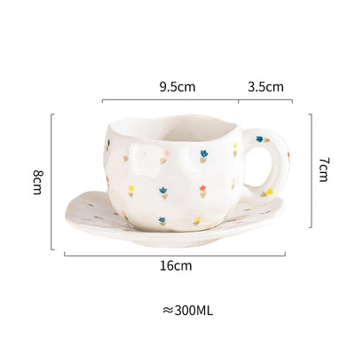 Creative Ceramic mug Hand-painted Flower Clouds Coffee Cup with Saucer Irregular Handmade Cup Breakfast Milk Tea Cups Gift Set