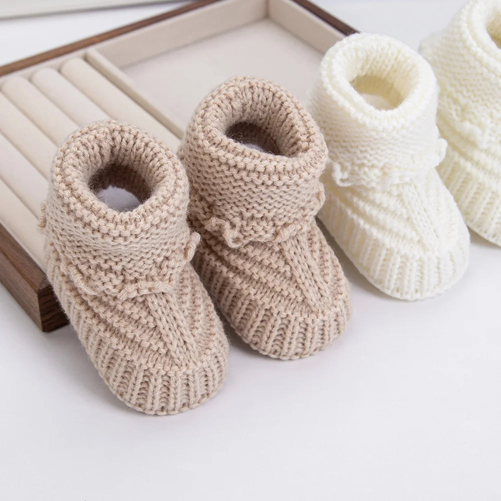 2PCS/PAIR BABY KNIT SOCKS 0-12M SOLID CROCHET WALKING SOCKS
