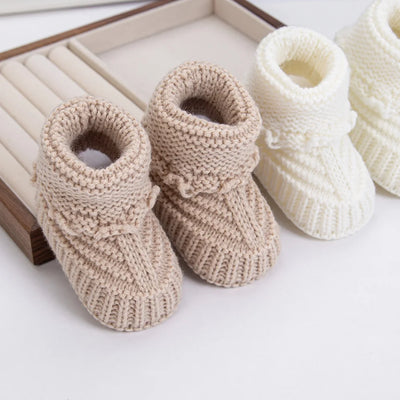 2PCS/PAIR BABY KNIT SOCKS 0-12M SOLID CROCHET WALKING SOCKS