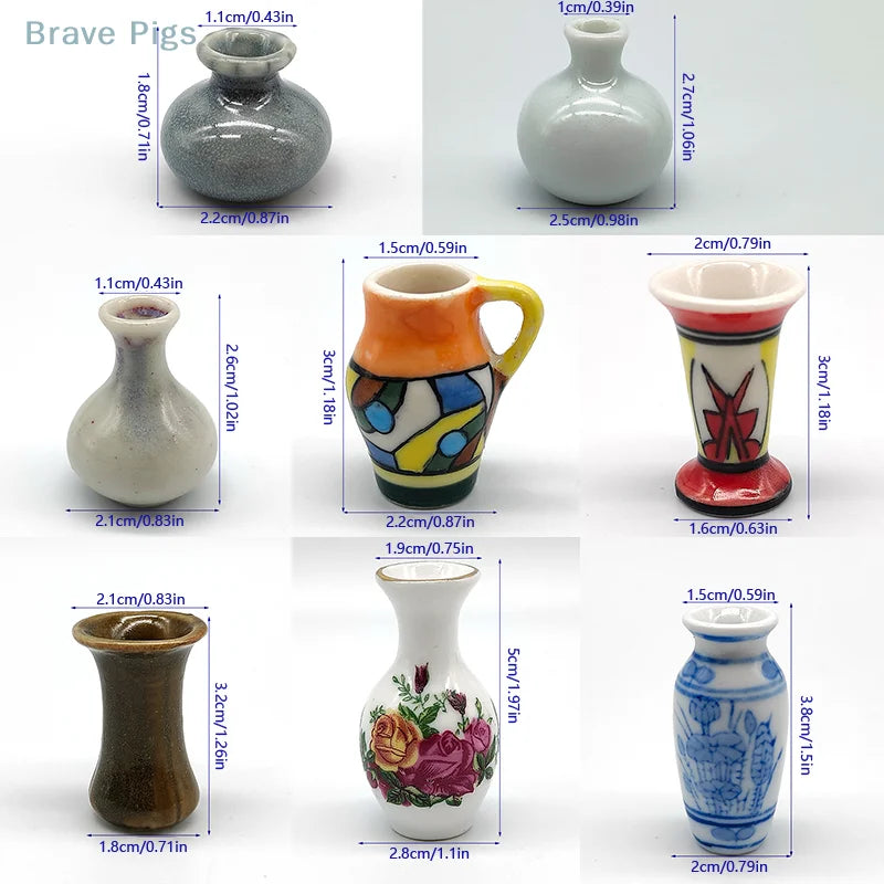 Mini Jars Vintage Ceramic Colorful Vase 1/12 Dollhouse Model Toy Micro Landscape Ornament Scene Prop Living Room Decor