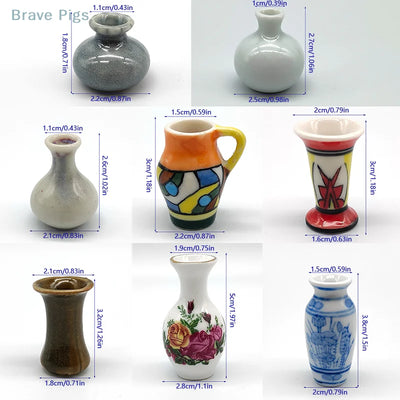 Mini Jars Vintage Ceramic Colorful Vase 1/12 Dollhouse Model Toy Micro Landscape Ornament Scene Prop Living Room Decor