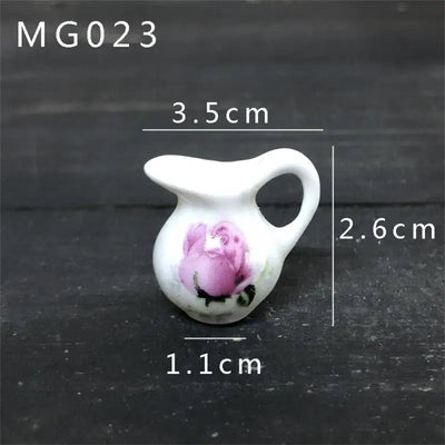 Mini Rose Ceramic Vase Handicraft Collection Miniature Model Resin Simulation Vase Desktop Mini Decor Creative Pocket Artwork