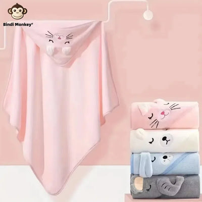Newborn Baby Hooded Cloak Bath Towel Blanket Cartoon Solid Color Coral Velvet 0-4 Years