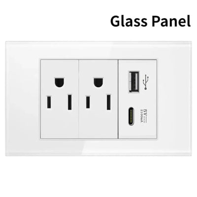Shawader Electric Power Wall Switch Brazil US Mexico Glass Panel 118 Jack Three Position Outlet Home Office Kitchen 1/2/3/4Gang