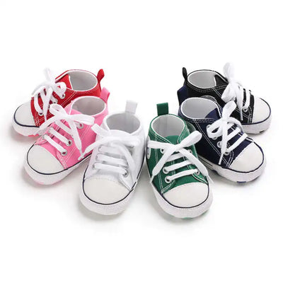 CLASSIC CANVAS BABY SPORTS SHOES – GENDER-NEUTRAL FIRST WALKER WITH NON-SLIP SOFT SOLES FOR NEWBORN & TODDLER CRIB USE