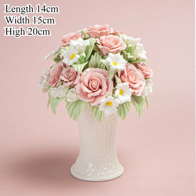Handmade Ceramic Flowers Ornament Handheld Flower Intangible Cultural Heritage Ceramic Lily Rose Flowers Home Desk Decoration