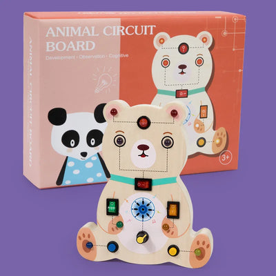 Montessori Busy Board Wooden Sensory Toys LED Light Switch Control Board Animal Educational Children Travel Toys 2-4 Years Old