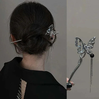 New Chinese Style Butterfly Flower Tassel Hair Stick for Women Vintage Metal Hanfu Chopstick Hair Sticks Hair Accessories