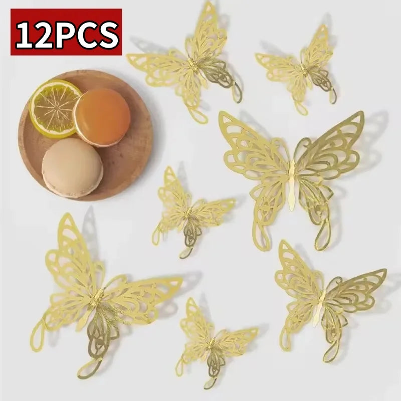 12/48Pcs Fashion 3D Butterfly Creative DIY  Wall Sticker Modern Wall Art Home Bedroom Room Decorative Butterflies  DIY Gift