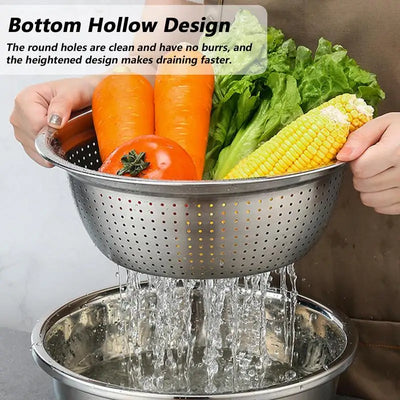 3 In 1 Multifunctional Kitchen Graters with Stainless Steel Drain Basin Vegetable Cutter Colander Vegetable Slicer Set