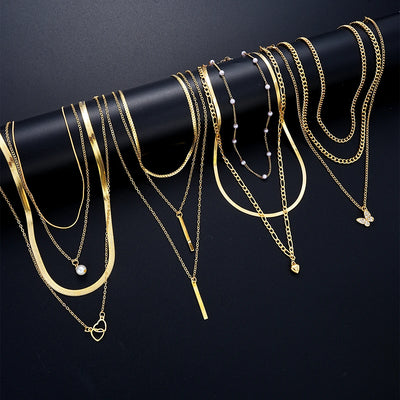 11 Pcs Simple Pearl Choker Necklaces Set for Women Fashion Layered Chain Star Cross Heart Pendant Charms Necklace Jewelry Gifts