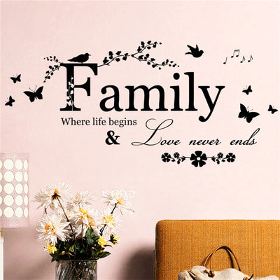 Love Family Where Life Begins Never Ends Removable Wall Stickers Parlor Vinyl Art Bedroom Home Decor Mural Decal